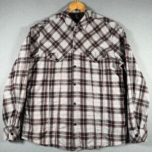Diesel Industry Mens XL Plaid Button Down Shirt Grey Black Orange Long Slv